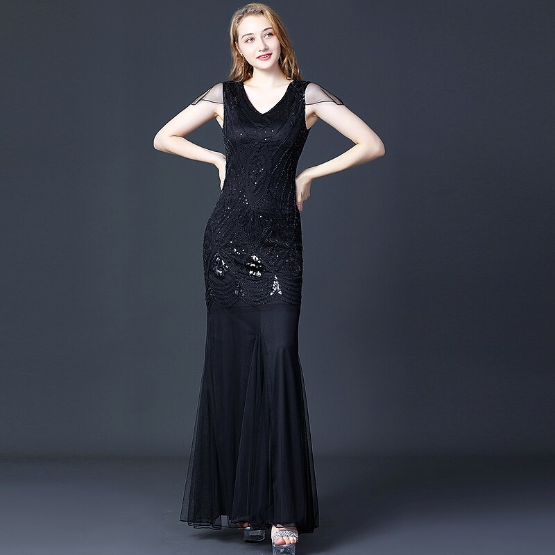 Retro Vintage Roaring 20s 1920s Flapper Dress Dress Masquerade The Great Gatsby Wedding Guest Sequins Fancy Dress Women's Masquerade Wedding Wedding Guest Party / Evening Adults' Dress Homecoming2