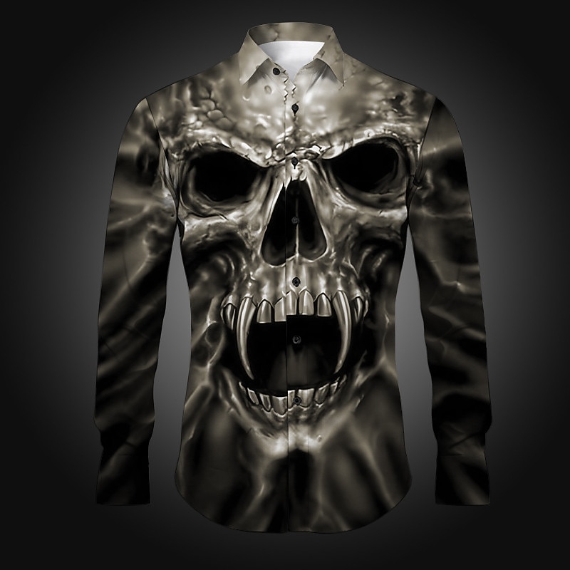 Men's Skeleton Halloween Costumes Shirt Button Up Shirt Long Sleeve Gothic Daily Wear Going out Spring & Summer Turndown Print Button-Down Yellow Purple Khaki Gray2
