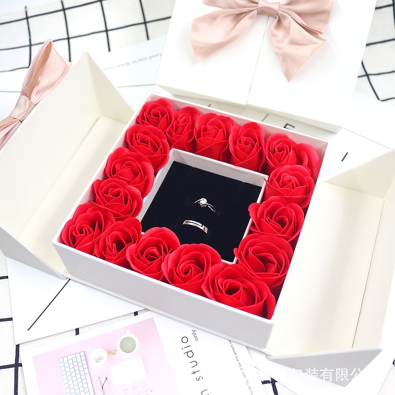 Women's Day Gifts Valentine's Day 16 Rose Jewelry Packaging Box Lipstick Box Necklace Ring Box Valentine's Day Gift Jewelry Box Mother's Day Gifts for MoM3