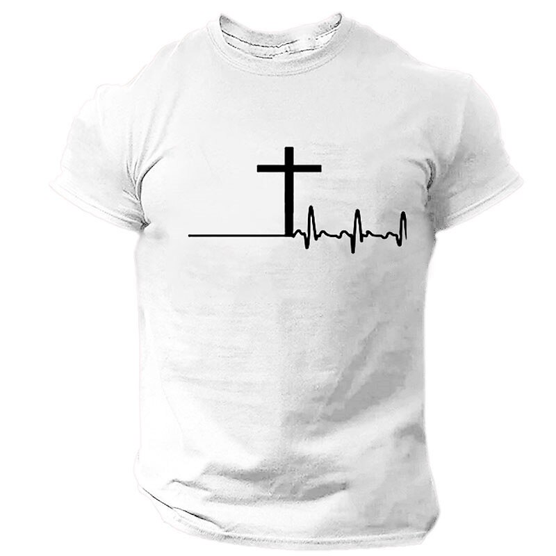 Men's Graphic T-Shirt Christian Cross Heartbeat Design | Religious Faith Short Sleeve 5