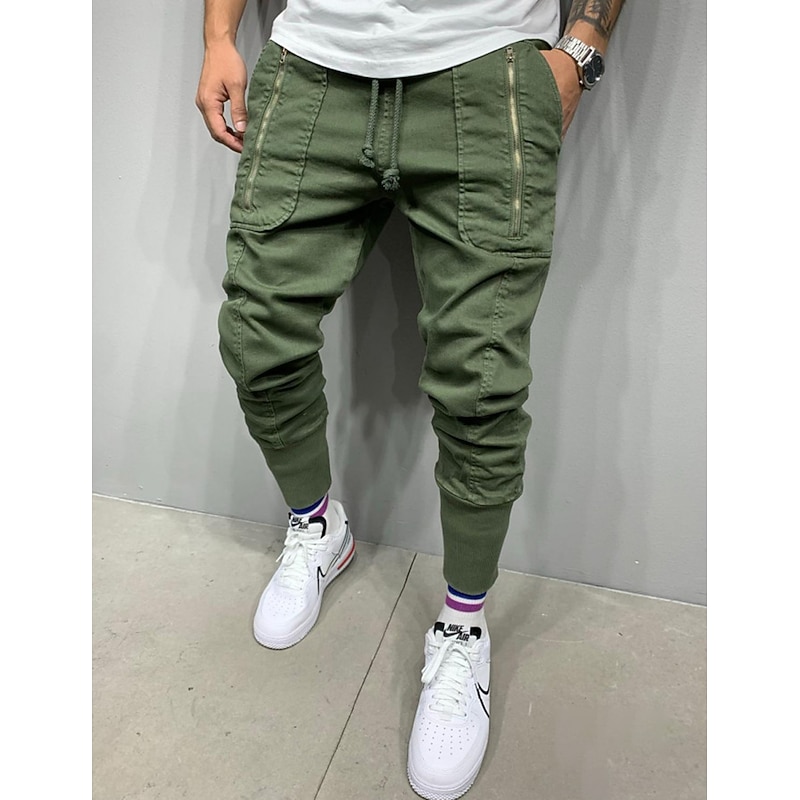 Men's Trousers Track Pants Jogging Pants Outdoor Athleisure Daily Sports Soft Comfortable Pocket Drawstring Elastic Waist Plain Full Length Fashion Casual Activewear Black Army Green Micro-elastic2