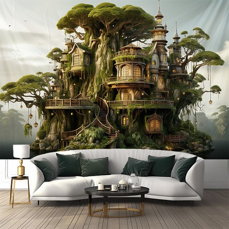 Magic Tree Houses Hanging Tapestry Wall Art Large Tapestry Mural Decor Photograph Backdrop Blanket Curtain Home Bedroom Living Room Decoration 6