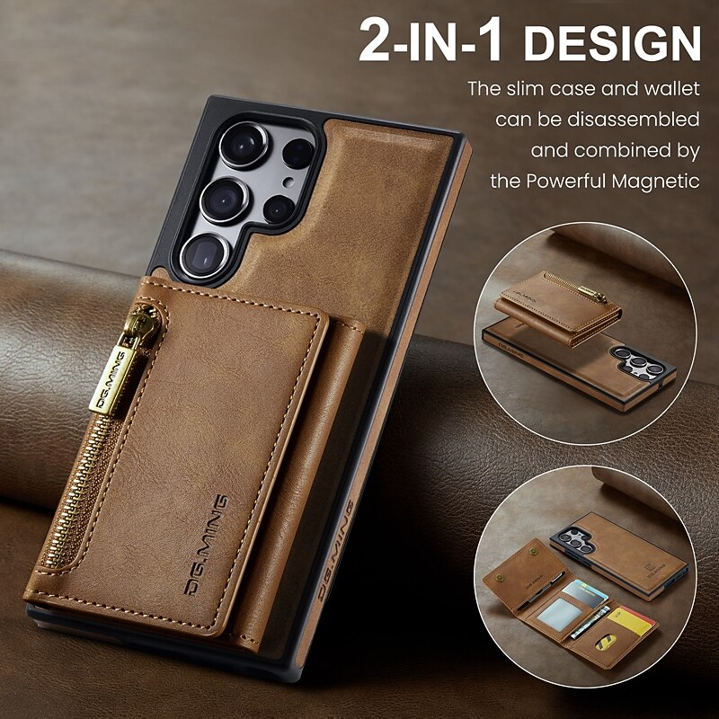 Phone Case For Samsung Galaxy S25 S24 S23 S22 Plus  Ultra S23 FE Back Cover Wallet Case With Magsafe with Stand Holder Magnetic Zipper Retro TPU PC PU Leather3