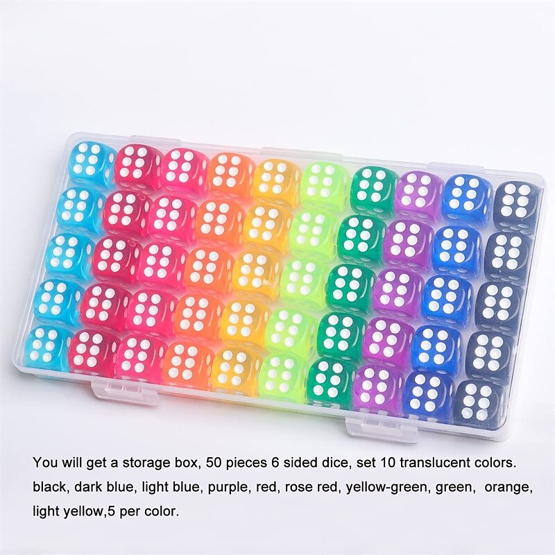 50 Pieces Colored Dice 6 Sided Dice for Board Games 14mm Bulk Dice for Math Learning Dice for Classroom4