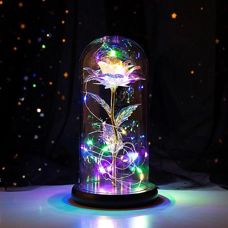 Romantic Enchanted Rose LED Fairy Light in Glass Dome - Perfect Gift for Mother's Day, Weddings, Valentines Day and Anniversaries (Batteries Not Included)