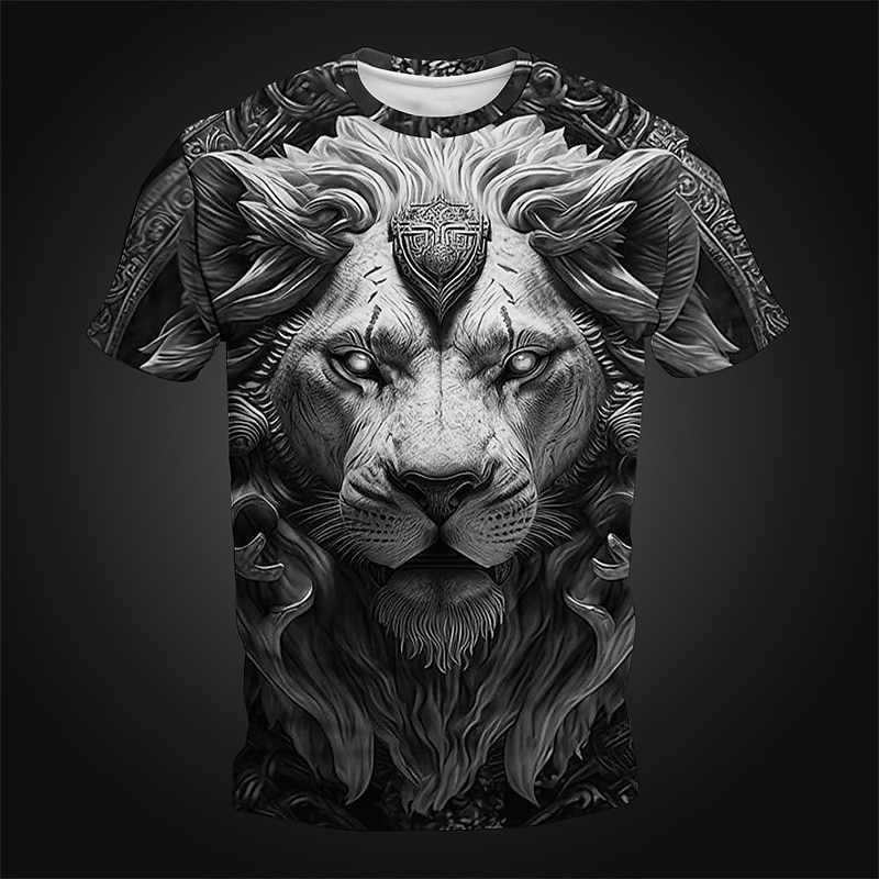 Men's Graphic Animal Lion T Shirt Short Sleeve T shirt 3D Print Crew Neck Shirt Daily Designer Retro Vintage Sports Outdoor Holiday Going out Blue Red Rose Red Spring & Summer Clothing Apparel S M L3