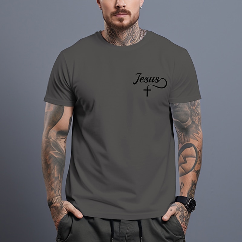 Men's Graphic T-Shirt, Jesus Cross Christian Faith & Lifestyle Design, Short Sleeve Religious Apparel4