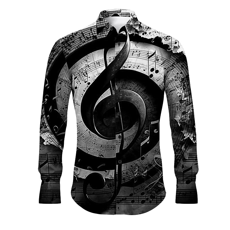 Men's Boardmasters Musical Notes Shirt Button Up Shirt Long Sleeve Vintage Artistic Daily Wear Going out Spring & Summer Turndown Print Button-Down Blue Brown Green Gray4
