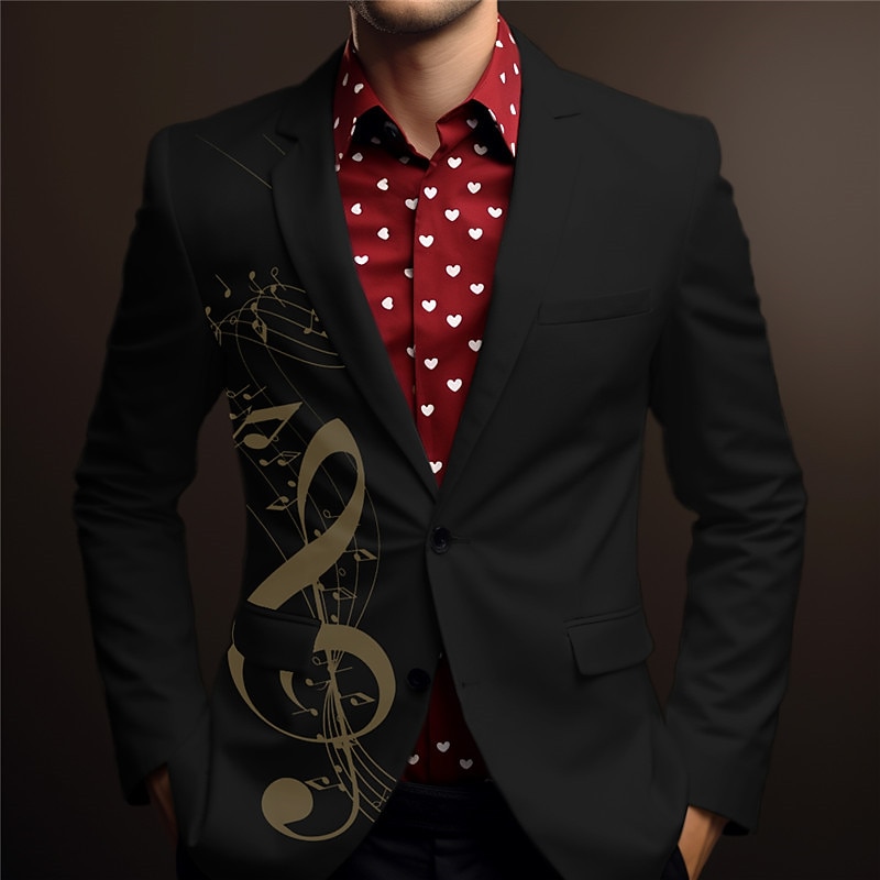 Men's Musical Notes Long Sleeve Turndown Business Work Wear to work Going out Buttons Print Multi Pocket4