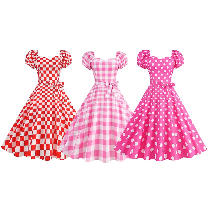 Retro Vintage 1950s A-Line Dress Swing Dress Flare Dress Polka Dot Grid / Plaid Fancy Dress Women's Girls' Masquerade Party / Evening Bachelorette Party Adults' Dress Homecoming Dresses2