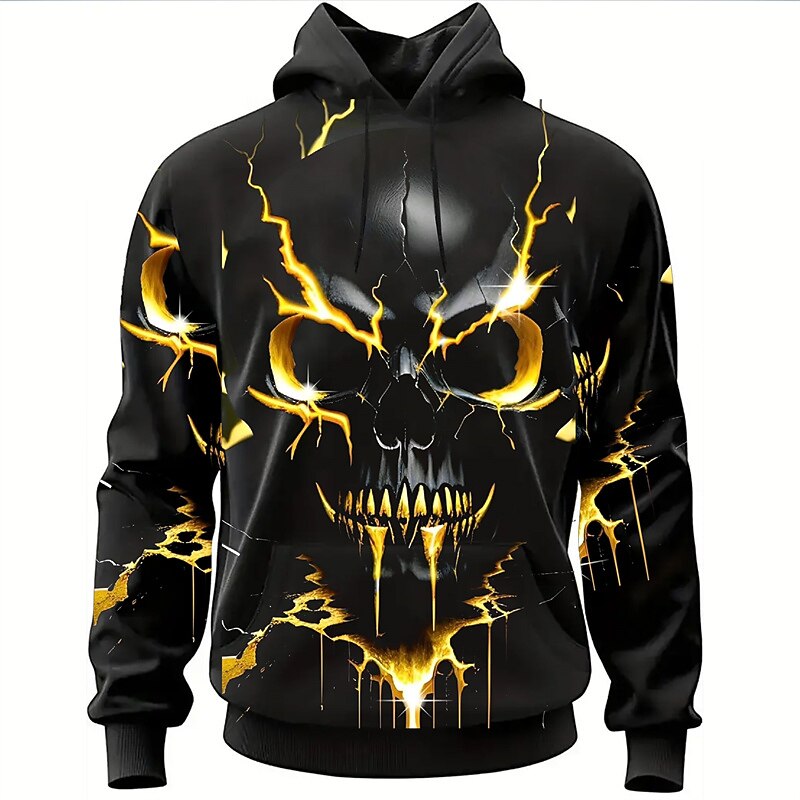 Men's Graphic Skull Hoodie Hoodies Sweatshirt Fashion Daily Long Sleeve Hooded Vacation Sports Outdoor Holiday Yellow Red Print Front Pocket Spring &  Fall Designer - Main Image