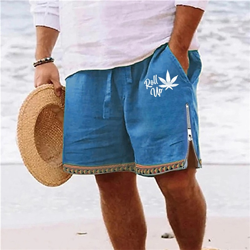 Men's Leaf Shorts Summer Shorts Beach Shorts Mid Waist Hawaiian Casual Daily Holiday Going out Drawstring Zipper Elastic Waist Designer Clothing Apparel2