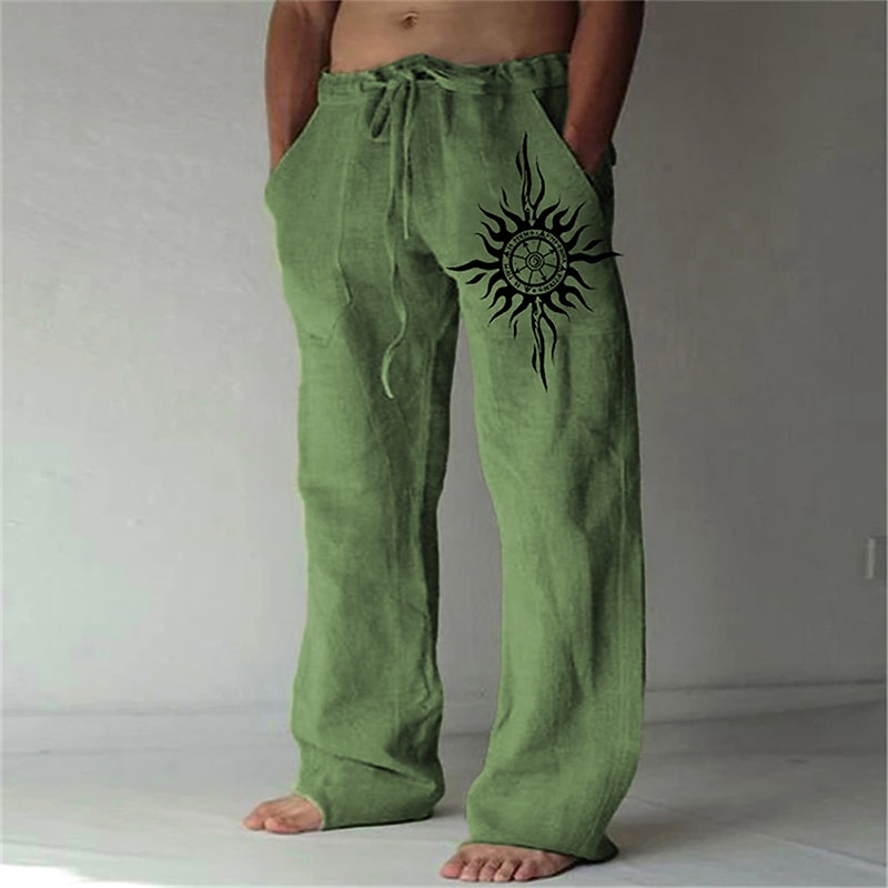 Men's Trousers Summer Pants Beach Pants Straight Drawstring Elastic Waist Front Pocket Graphic Prints Comfort Soft Casual Daily Beach Fashion Designer White Green3