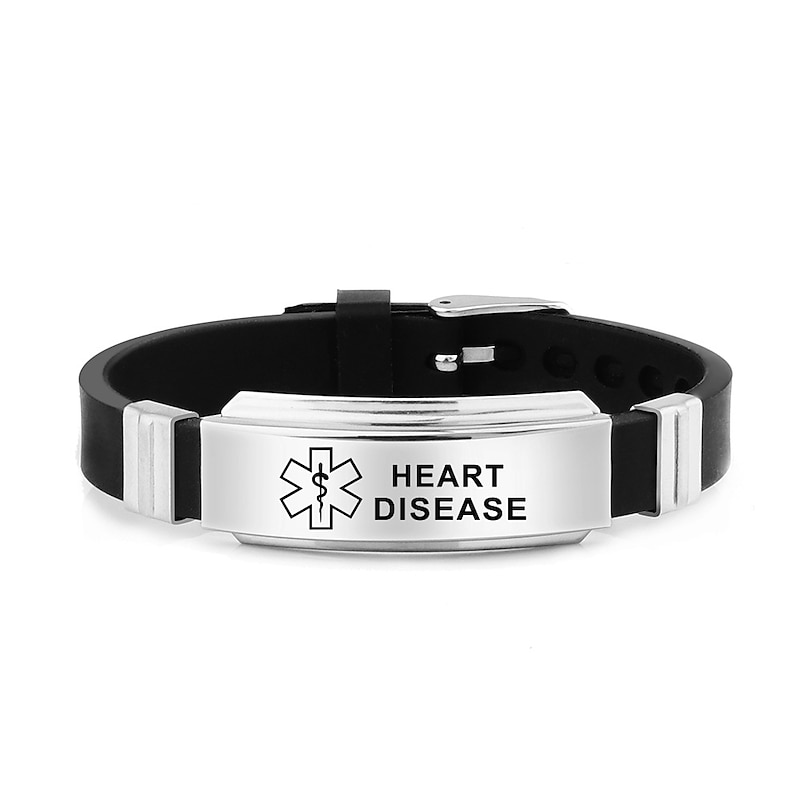 Black Silicone Bracelet Sugar Disease Bracelet Minimalist Stainless Steel Star Of Life Medical Logo Silicone Sports Bracelet  for Super Bolw3