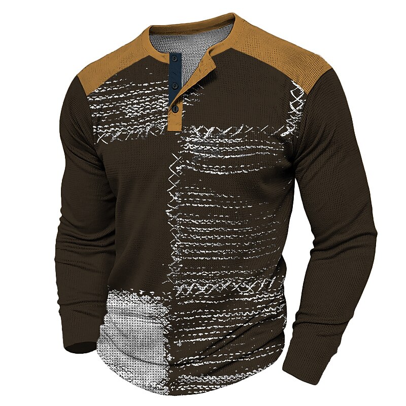 Men's Graphic Color Block Henley Shirt Waffle T Shirt Long Sleeve 3D Print Fashion Designer Casual Sports Outdoor Holiday Festival Spring &  Fall Black Army Green Dark Blue Coffee Henley Henley4