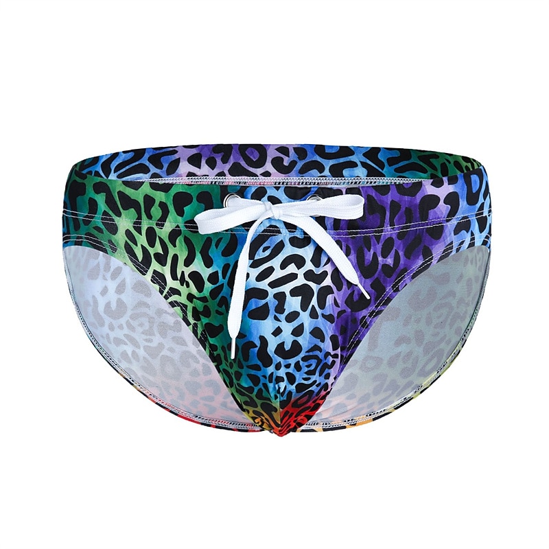 Men's Swim Briefs Beach Swimming Pool Party Breathable Quick Dry Drawstring Elastic Waist Graphic Short Sport Casual Activewear Blue Purple Micro-elastic4