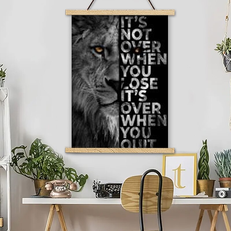 Animal Lion Letters Inspirational Quotes Couple Picture Posters With Hanger Wall Art Canvas Prints Painting Home Decoration Dcor Rolled Canvas No Frame3