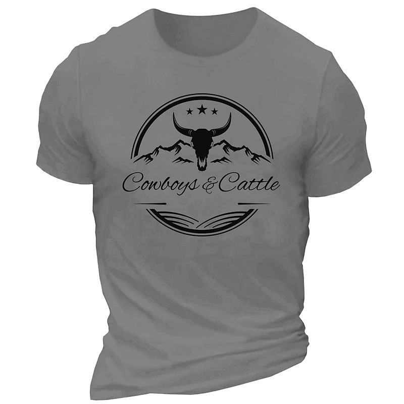 Mens Short Sleeve Graphic T-Shirt with Cowboys & Cattle Bull Skull Design2
