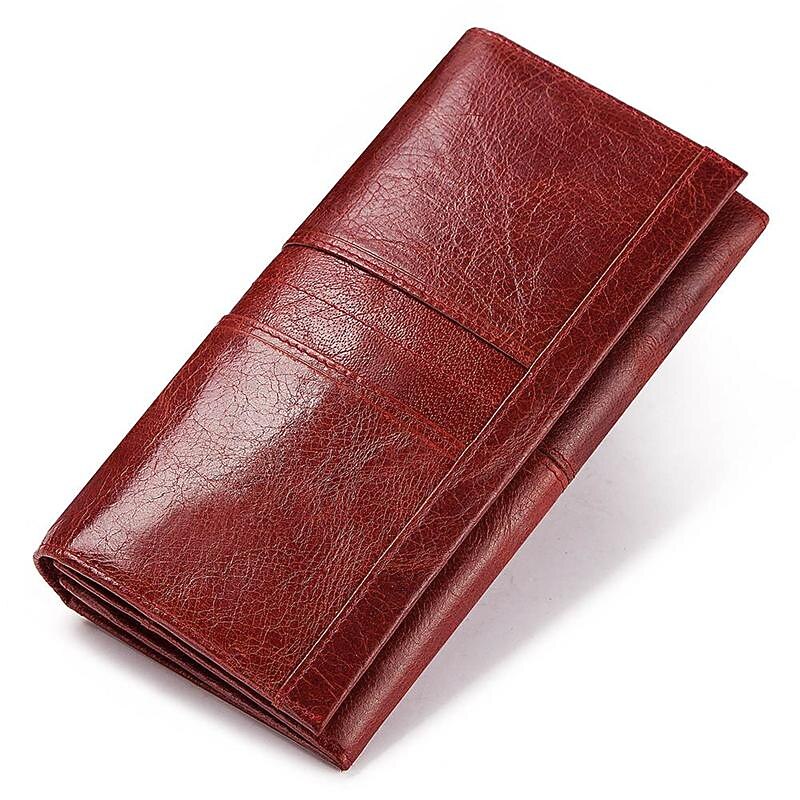 Women's Vintage Red Leather RFID-Blocking Wallet - Multi-Compartment Clutch with Card Slots, Coin Pocket, and ID Window for Everyday and Travel Use4