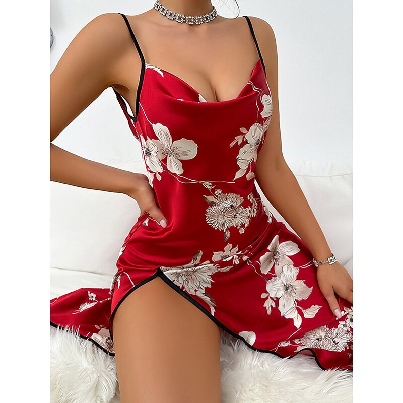 Women's Valentine Dress Pajamas Nightgown Flower Fashion Comfort Sweet Home Daily Bed Satin Silk Breathable Straps Sleeveless Backless Summer Spring Home Outfits3
