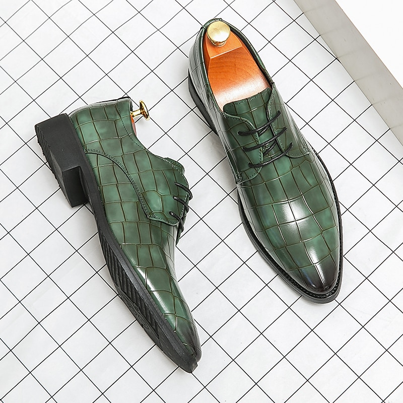 Men's Green Crocodile Pattern Patent Leather Oxford Shoes - Luxury Lace-Up Dress Shoes for Formal Events and Business Attire2