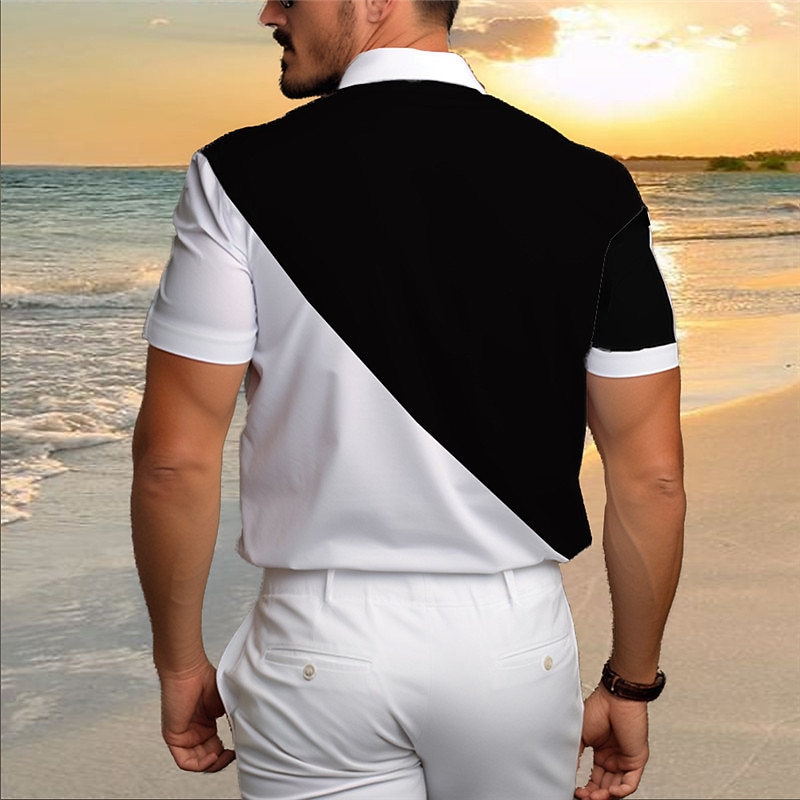 Men's Color Block Palm Tree Tropical Plants Shirt Summer Hawaiian Shirt Aloha Shirt Short Sleeve Shirt Turndown Casual Outdoor Street Casual Daily Yellow Blue Green S M L2