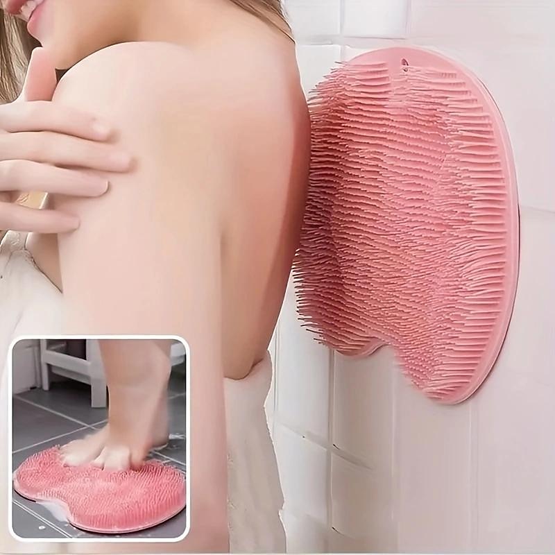 1pc Lazy Back Rub Bath Artifact, Bath Massage Tool, Back Bath Brush, Silicone Brush, Bathroom Massage Mat, Suction Cup Massager Attached To The Wall