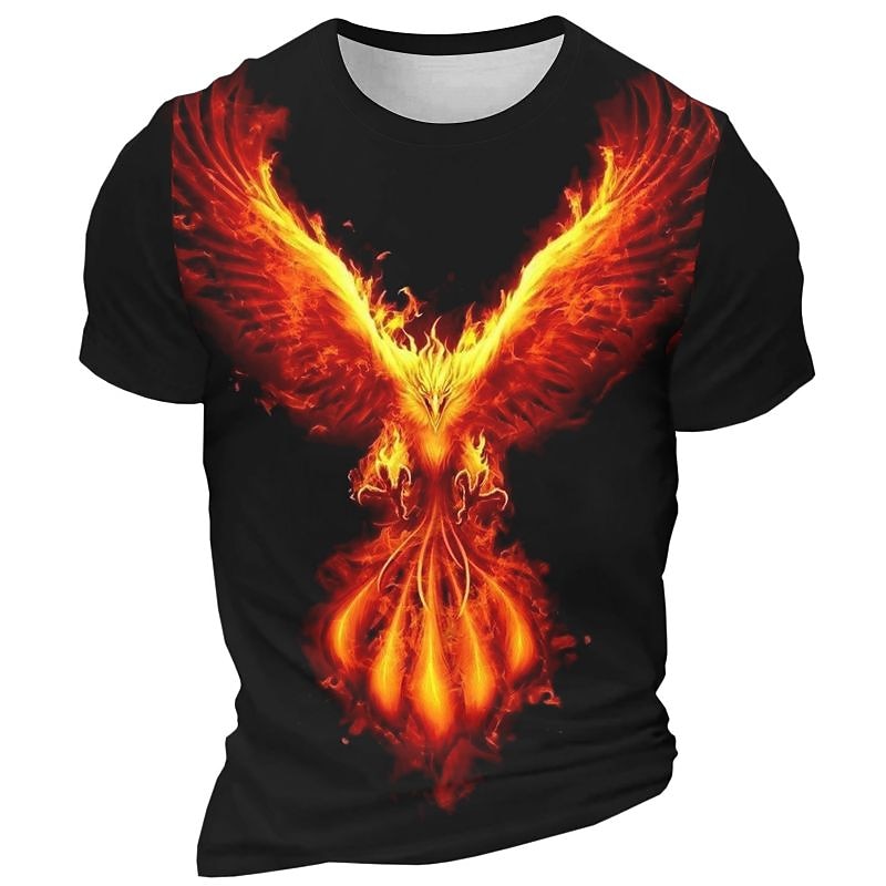 Men's Graphic Phoenix Fire T Shirt Short Sleeve T shirt 3D Print Crew Neck Shirt Daily Designer Retro Vintage Sports Outdoor Holiday Going out Black White Burgundy Spring & Summer Clothing Apparel S - Main Image