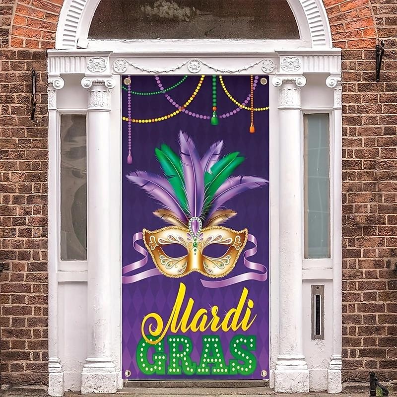 Mardi Gras Carnival Door Covers Door Tapestry Door Curtain Decoration Backdrop Door Banner for Front Door Farmhouse Holiday Party Decor Supplies2