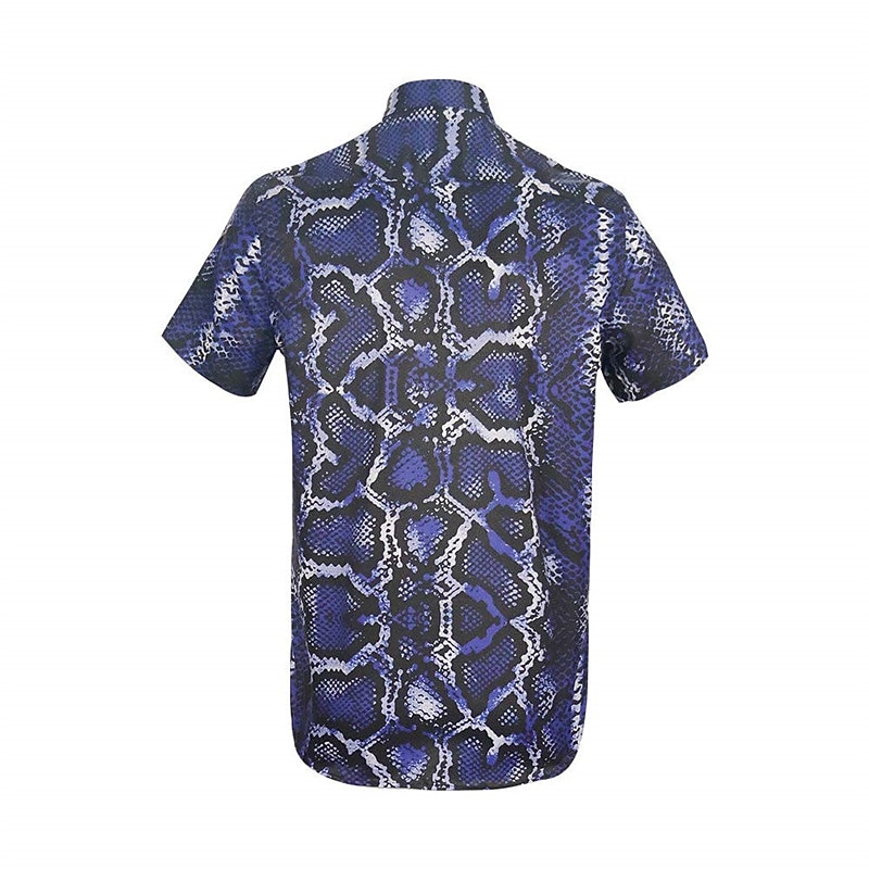 Men's Snake Skin Pattern Shirt Western Shirt Button Up Shirt Short Sleeve Abstract Daily Wear Going out Weekend Autumn / Fall Turndown Print Button-Down Navy Blue Blue Brown4