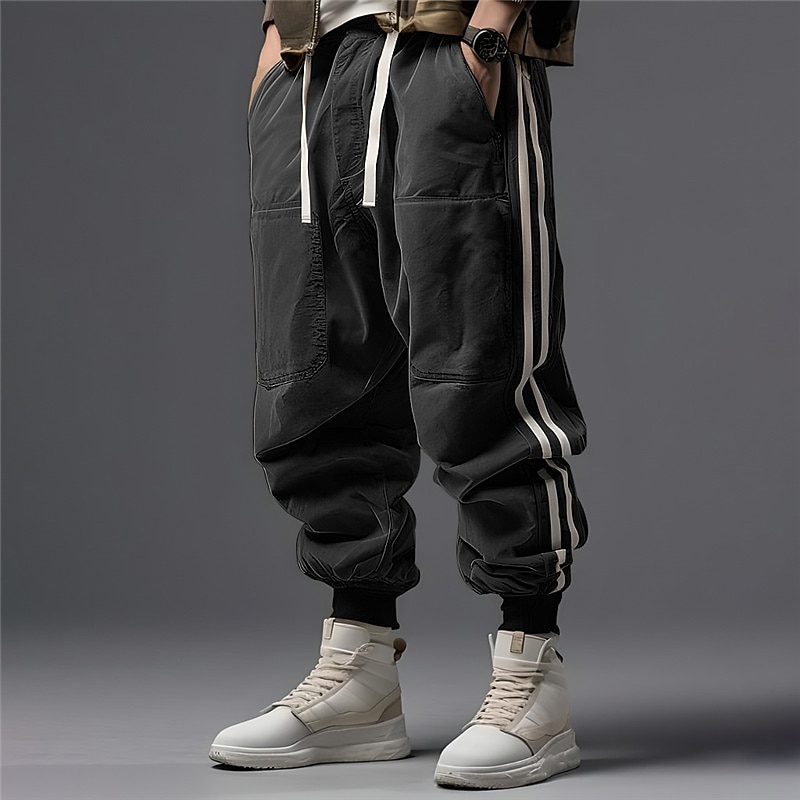 Men's Double Knee Pants Sweatpants Joggers Trousers Patchwork Drawstring Elastic Waist Color Block Stripe Comfort Breathable Casual Daily Holiday Sports Fashion Black Dark Green3