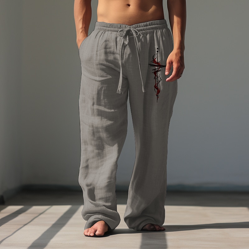 Men's Graphic Ethnic Pants Trousers Mid Waist Vintage Daily Wear Vacation Going out Spring Fall Blue Brown Green2