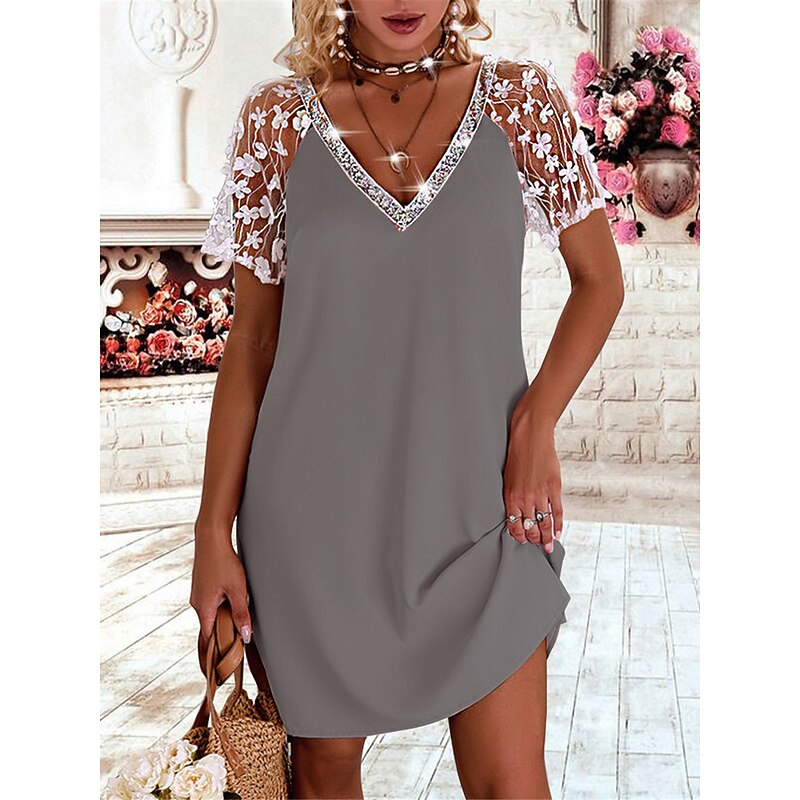 Women's Valentine Lace Dress Mini Dress Cotton Lace Patchwork Date Streetwear Basic V Neck Short Sleeve White Pink Gray Color2