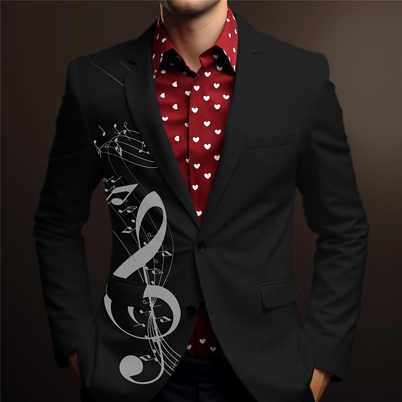 Men's Musical Notes Long Sleeve Turndown Business Work Wear to work Going out Buttons Print Multi Pocket3