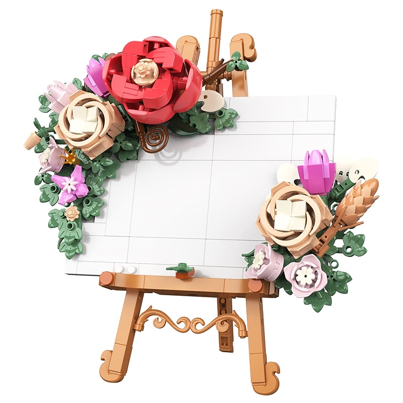 Clear Sky Rose Building Blocks Creative Art Shelf Toys DIY Architectural Painting Notepad for Adults/Teens Collectible Gift Set. Home Tabletop Decorations. Valentine's Day