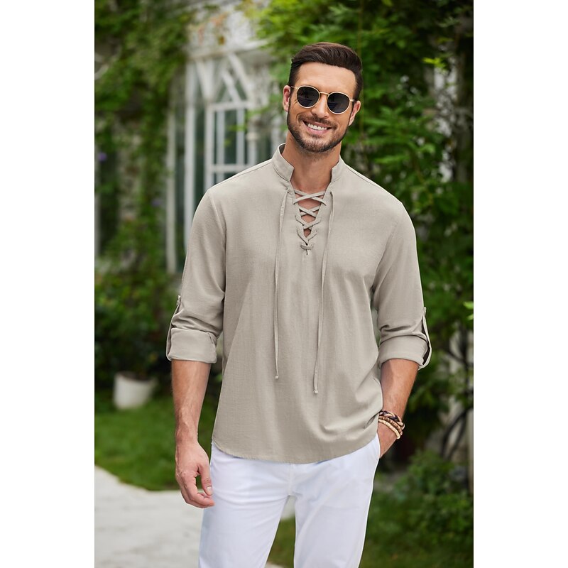 Medieval Renaissance 17th Century Medium Length Shirt Pirate Knight Ritter Viking Lace Solid Colored Fancy Dress Men's Pirate Fantasy Halloween Masquerade Casual Daily Renaissance Fair LARP Adults'2