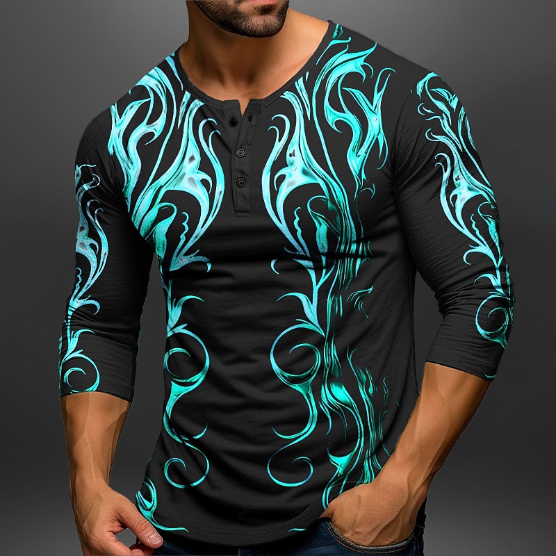 Men's Graphic Abstract Viking Henley Shirt Long Sleeve 3D Print Fashion Daily Casual Casual Holiday Going out Spring &  Fall Blue Purple Orange Dark Blue Henley Henley T-Shirt4