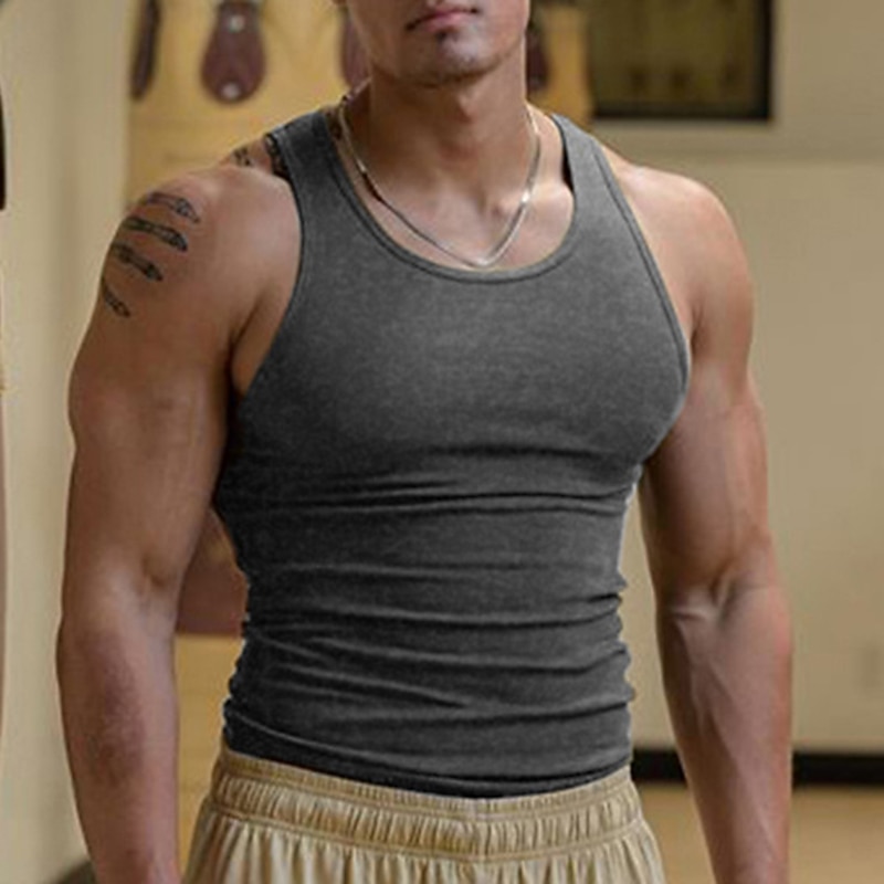 Men's Camis Crew Neck Sleeveless Sports & Outdoor Vacation Going out Casual Daily Gym Soft Plain Black White Activewear Fashion Sport4