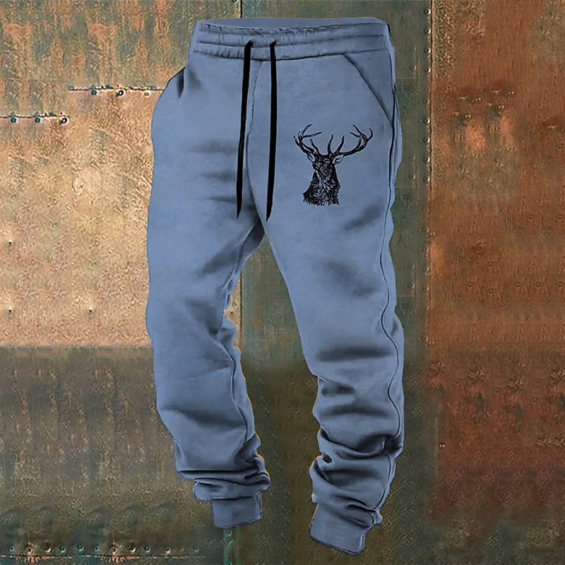 Elk Vintage Men's 3D Print Sweatpants Joggers Pants Trousers Outdoor Street Casual Daily Polyester Lake blue White Blue S M L Mid Waist Elasticity Pants3