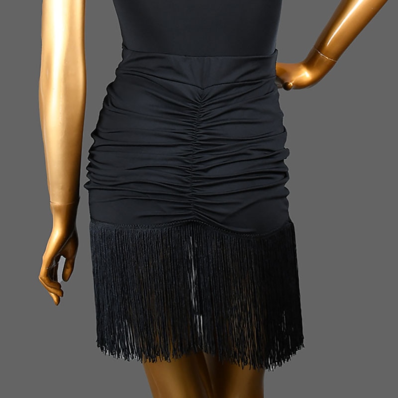 Latin Dance Skirts Tassel Pure Color Splicing Women's Performance Training High Spandex4