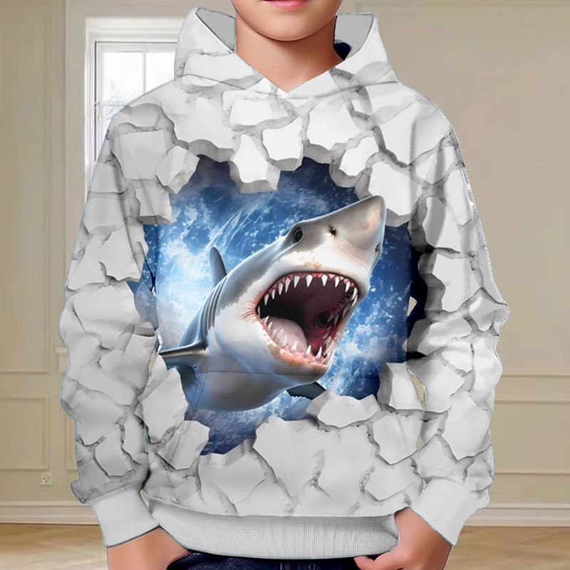 Boys 3D Shark Hoodie Pullover Long Sleeve 3D Print Spring Fall Fashion Streetwear Cool Kids 3-12 Years Hooded Outdoor Casual Daily Regular Fit2
