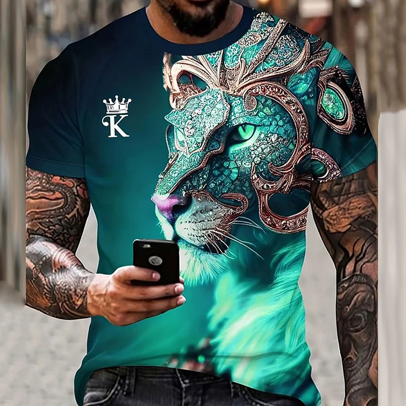 Men's Graphic Animal Tiger T Shirt Short Sleeve T shirt 3D Print Crew Neck Shirt Daily Designer Retro Vintage Sports Outdoor Holiday Going out Blue Orange Green Spring & Summer Clothing Apparel S M L2
