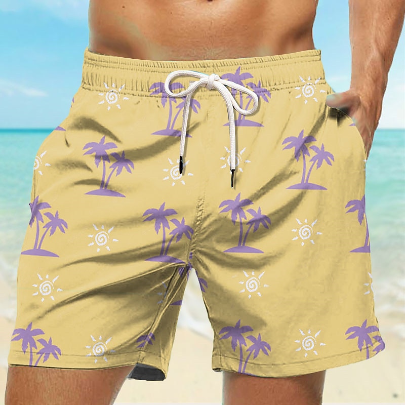 Men's Coconut Tree Swim Trunks Swim Shorts Board Shorts Mid Waist Hawaiian Casual Holiday Beach Drawstring with Mesh lining Elastic Waist Designer Clothing Apparel4