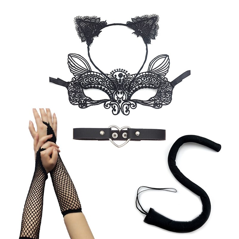 Carnival  Sexy Princess Cat Dress Black Lace Mask Cat's Ears (Steamed Cat-ear Shaped Bread) Hair Hoop Dance Mask Set2