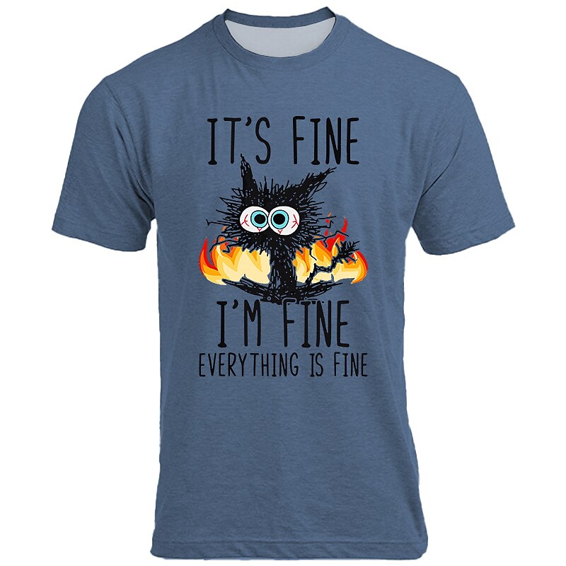 Men's Funny Burning Cat 'Everything is Fine' Sarcastic Graphic T-Shirt4