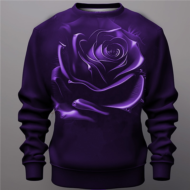 Men's Graphic Rose Sweatshirts Golf Pullover Sweatshirt Long Sleeve Sweatshirt Crew Neck Fashion Daily Casual 3D Print Vacation Holiday Going out Print Spring &  Fall4