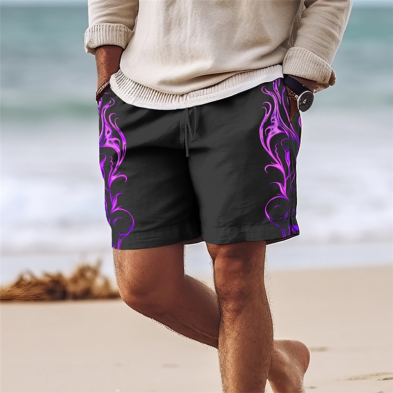 Men's Flame Swim Trunks Swim Shorts Board Shorts Mid Waist Hawaiian Casual Holiday Beach Drawstring with Mesh lining Elastic Waist Designer Clothing Apparel