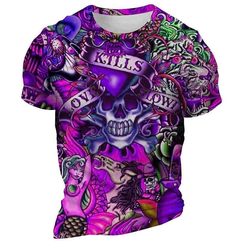 Men's LOVE Graphic Skeleton T Shirt Short Sleeve T shirt 3D Print Crew Neck Shirt Daily Designer Retro Vintage Carnival Sports Outdoor Holiday Yellow Blue Purple Spring & Summer Clothing Apparel S M4