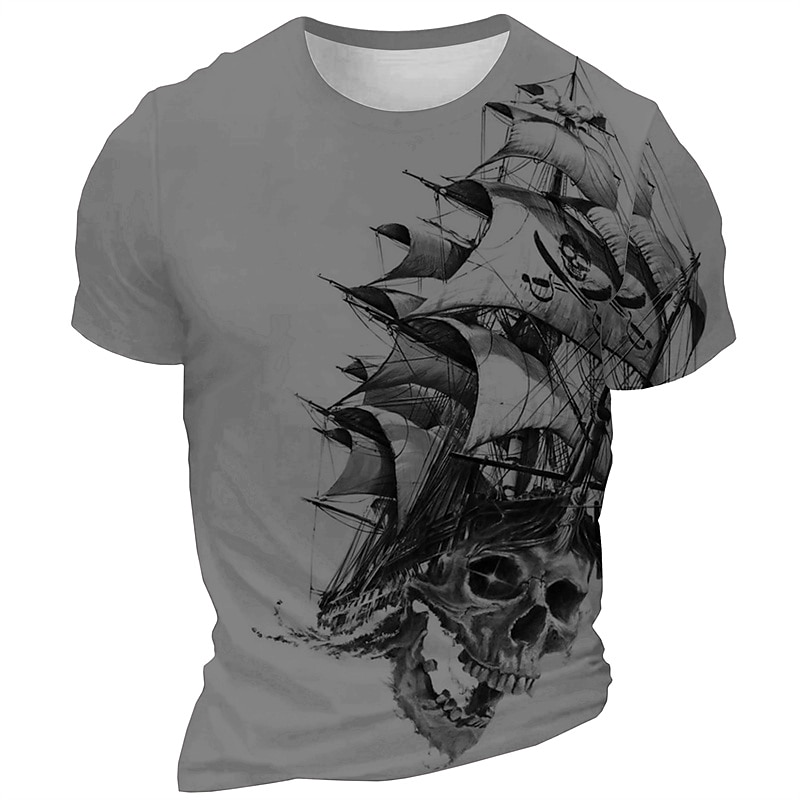 Men's Graphic Skeleton Sailboat T Shirt Short Sleeve T shirt 3D Print Crew Neck Shirt Daily Designer Retro Vintage Sports Outdoor Holiday Going out White Burgundy Brown Spring & Summer Clothing3