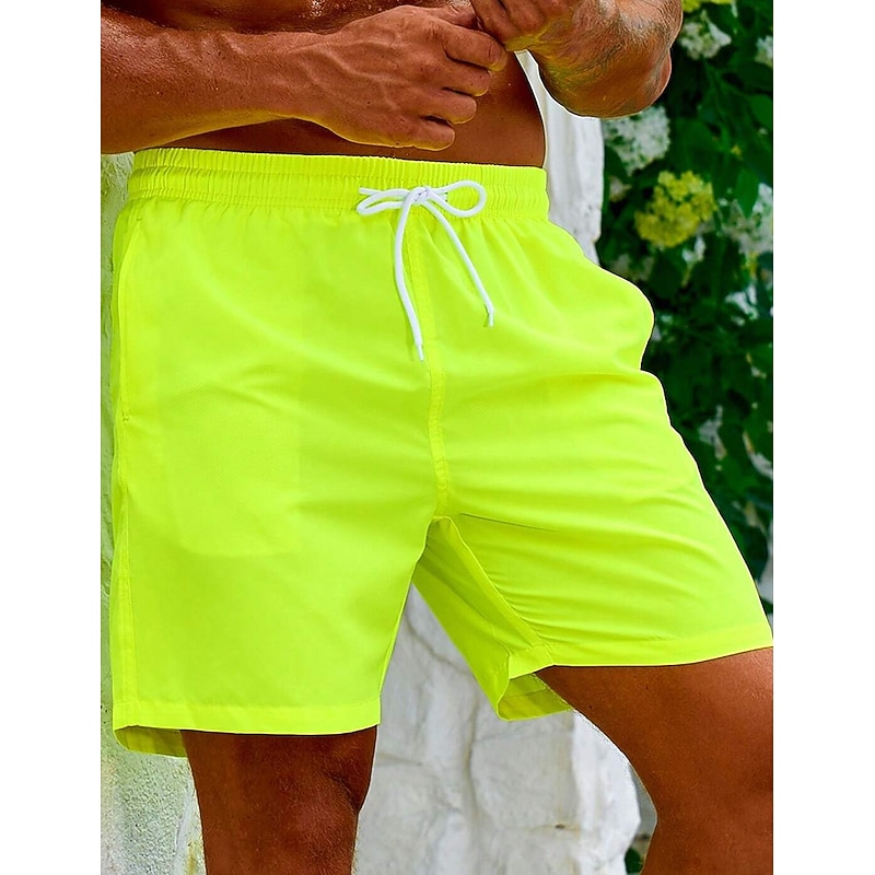 Men's Swim Shorts Swim Trunks Beach Shorts Sports Going out Weekend Breathable Quick Dry Running Casual Pocket Drawstring with Mesh lining Plain Knee Length Gymnatics Activewear Yellow Pink3